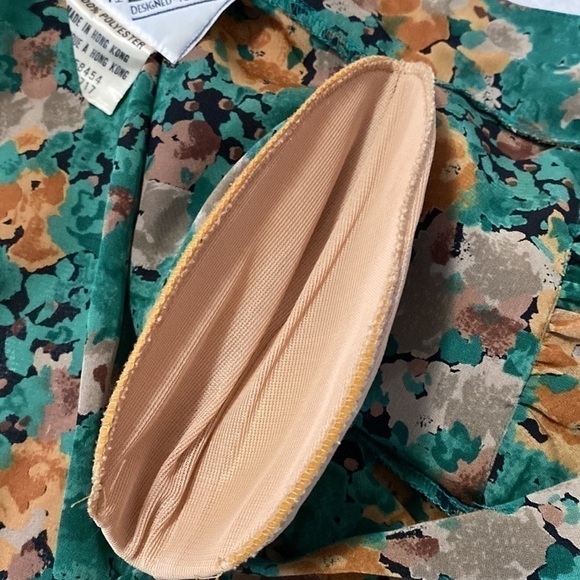 Jacques Vert vintage floral print long sleeves blouse Sz US 10 green brown - Picture 11 of 13